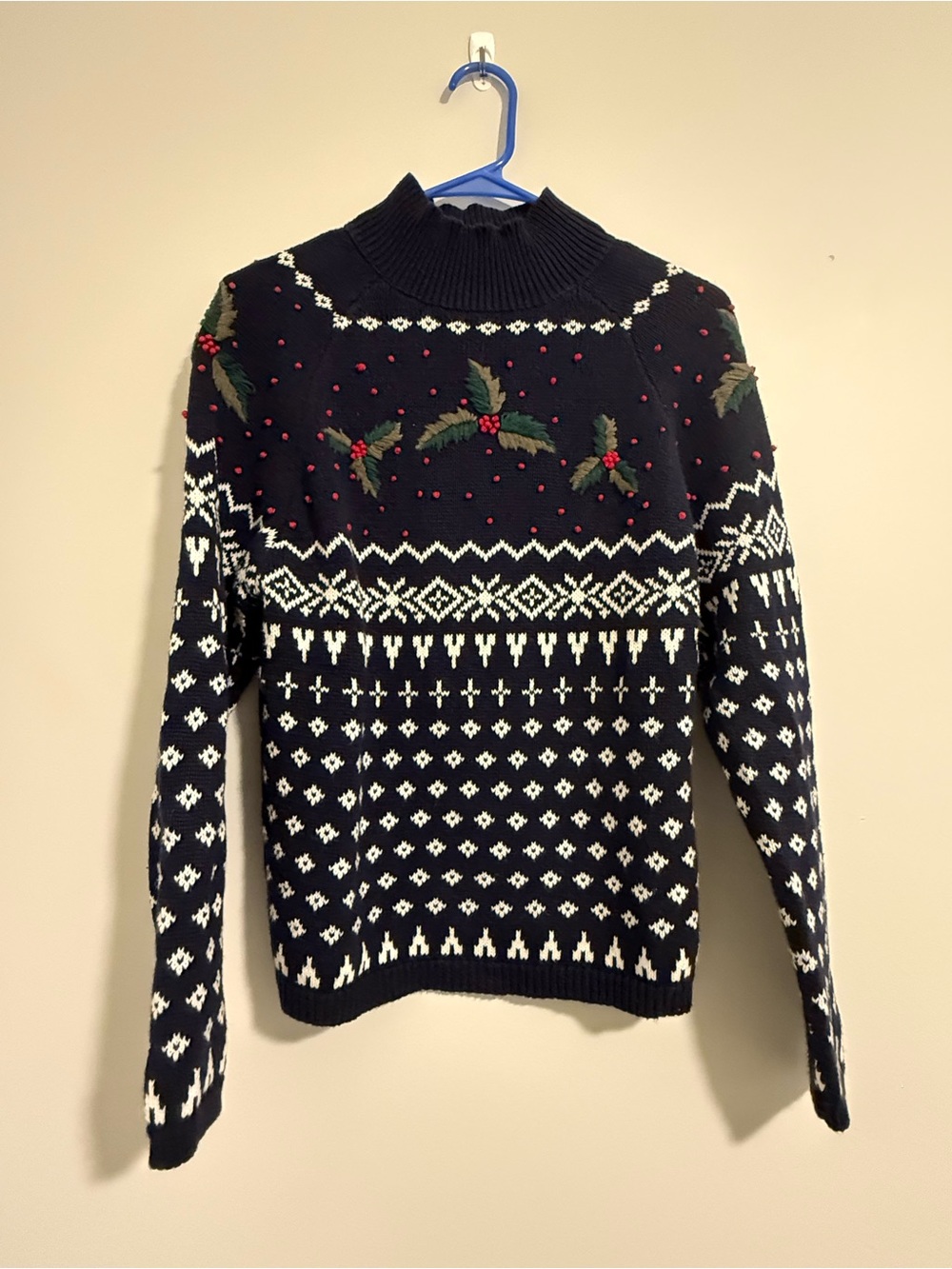 dressbarn Navy Embroidered Turtleneck Sweater with Holly
